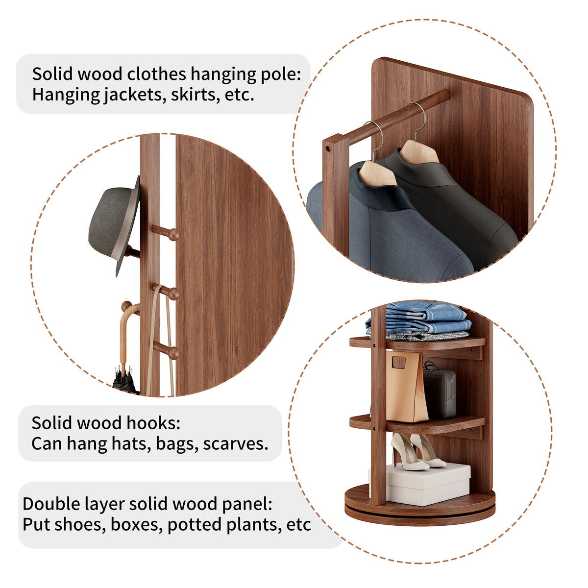 Walnut 360-degree rotating full-length mirror by Anthony & Home, featuring a sleek wooden frame and full reflection view.