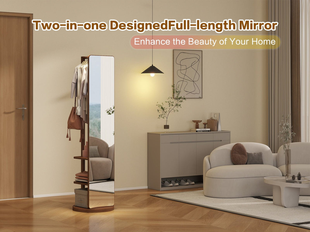 Walnut Anthony & Home 360-degree rotating full-length mirror with sleek wooden frame in a modern atelier setting