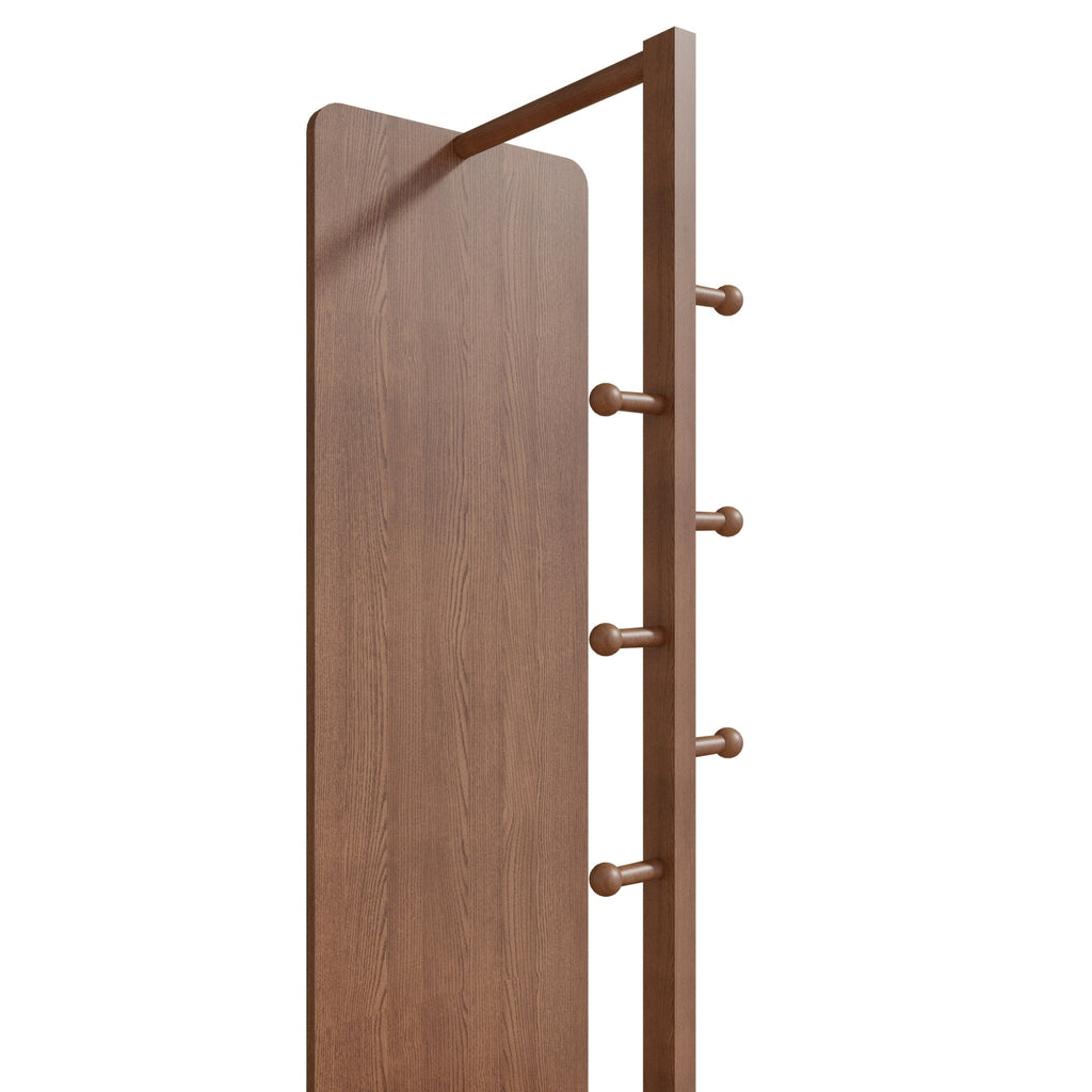 Walnut Anthony & Home 360-degree rotating full-length mirror with a sleek wooden frame, standing on a flat surface.