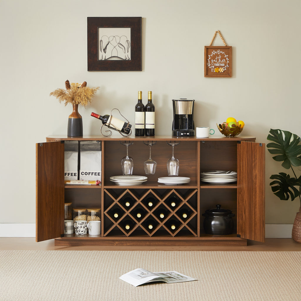 Walnut 58-inch modern wavy curve sideboard by Anthony & Home with sleek wooden finish and stylish curved design.