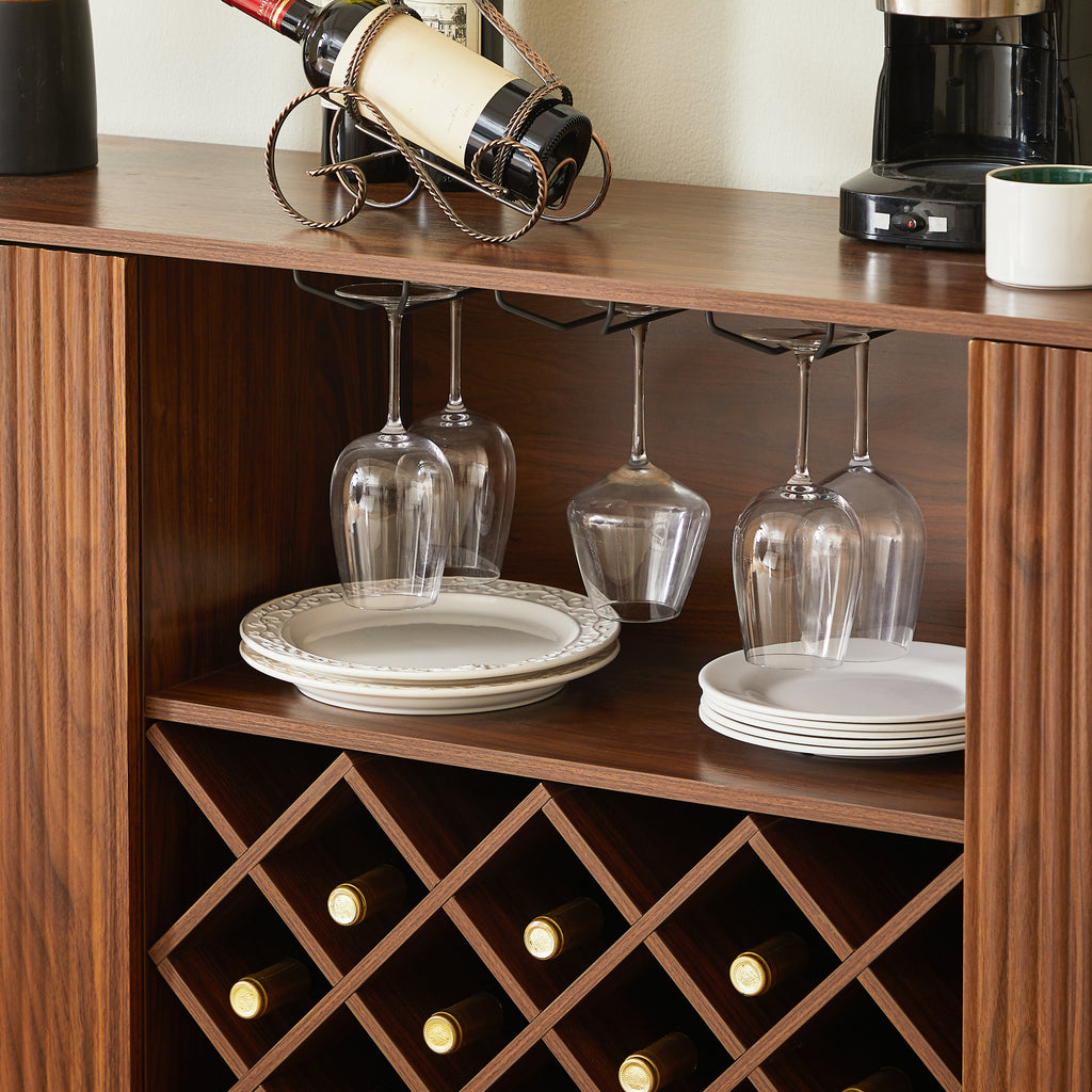 Walnut 58-inch modern wavy curve sideboard by Anthony & Home, featuring sleek wooden design and contemporary style.