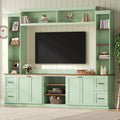 Walnut-accented mint green Anthony & Home entertainment console with sleek design and storage compartments.
