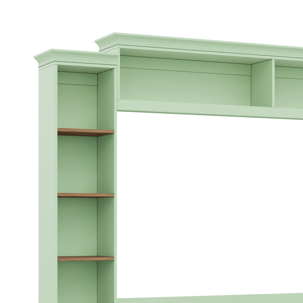 Walnut-accented mint green Anthony & Home entertainment console with storage drawers and modern design.