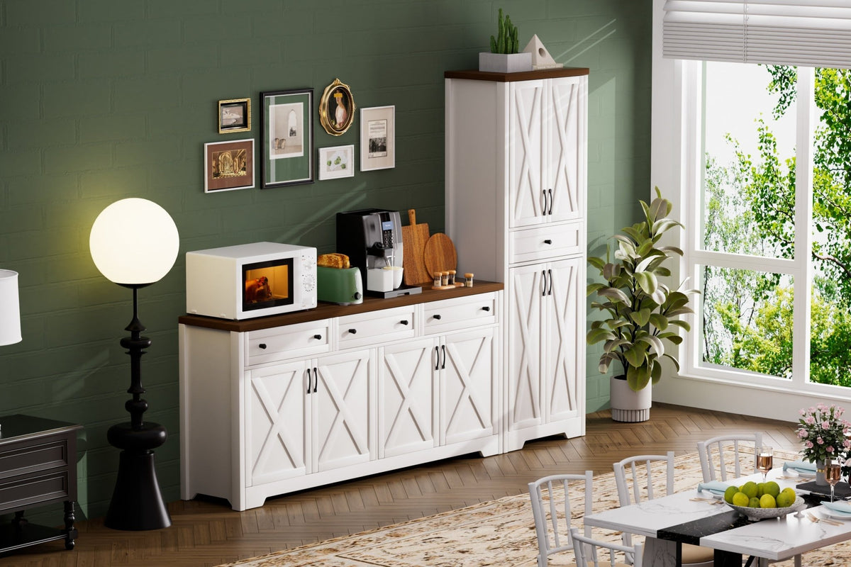 Anthony & Home Walnut and White TV wall unit set with side cabinets, modern living room storage furniture from Atelier Collection