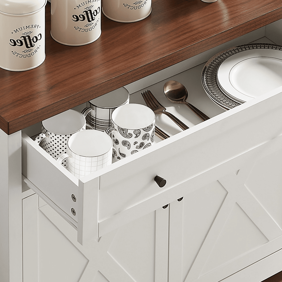 Walnut and white Anthony & Home television wall unit with side cabinets from the Atelier Collection, ideal for modern living rooms.
