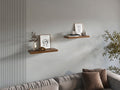 Anthony & Home Walnut Atelier Two-Shelf Floating Shelves mounted on wall showing wood grain and sleek modern design