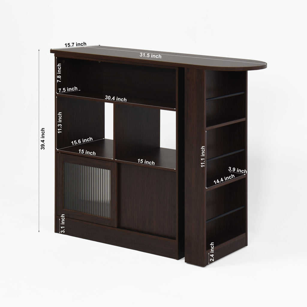 Walnut bar cabinet with rotating top, six storage compartments, ribbed glass doors, from Anthony & Home Atelier Collection