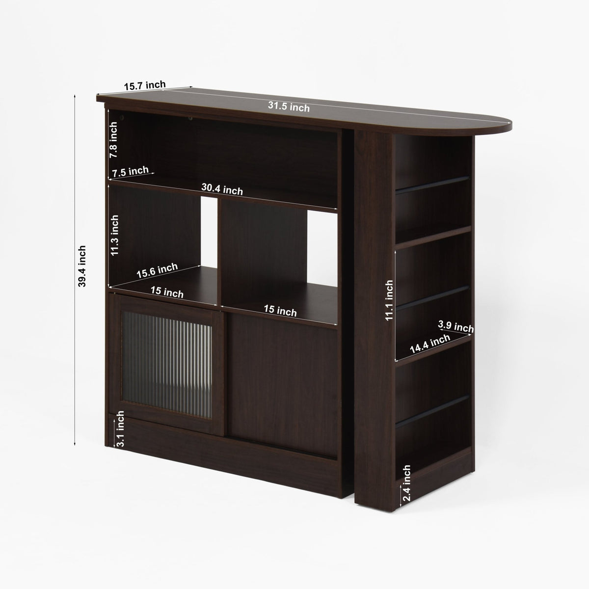 Walnut bar cabinet with rotating top, six storage compartments, ribbed glass doors, from Anthony & Home Atelier Collection