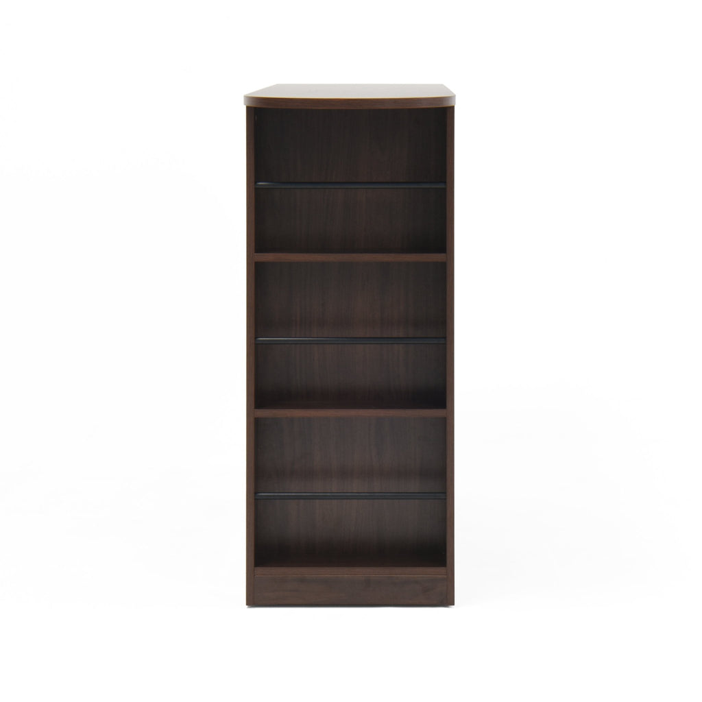 Walnut bar cabinet by Anthony & Home with rotating top, six storage compartments, and ribbed glass doors in the Atelier Collection