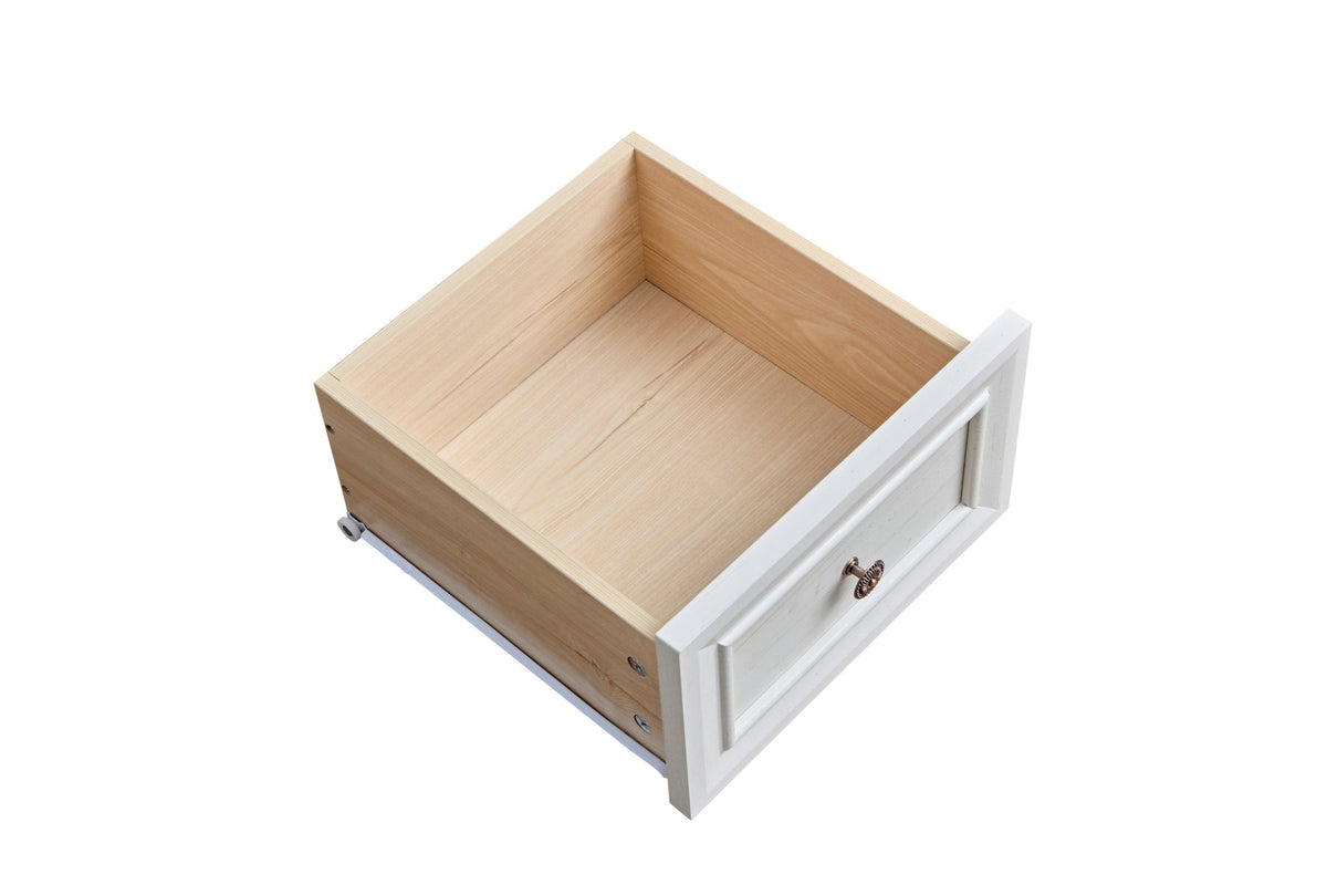 Walnut finish farmhouse 5-drawer dresser with plinth base from Anthony & Home Heritage Collection, showcasing classic wooden storage.