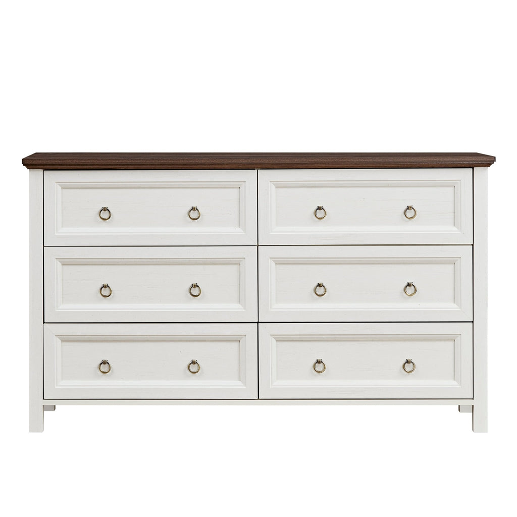 Walnut finish farmhouse 6-drawer dresser by Anthony & Home showing wooden drawers and rustic design