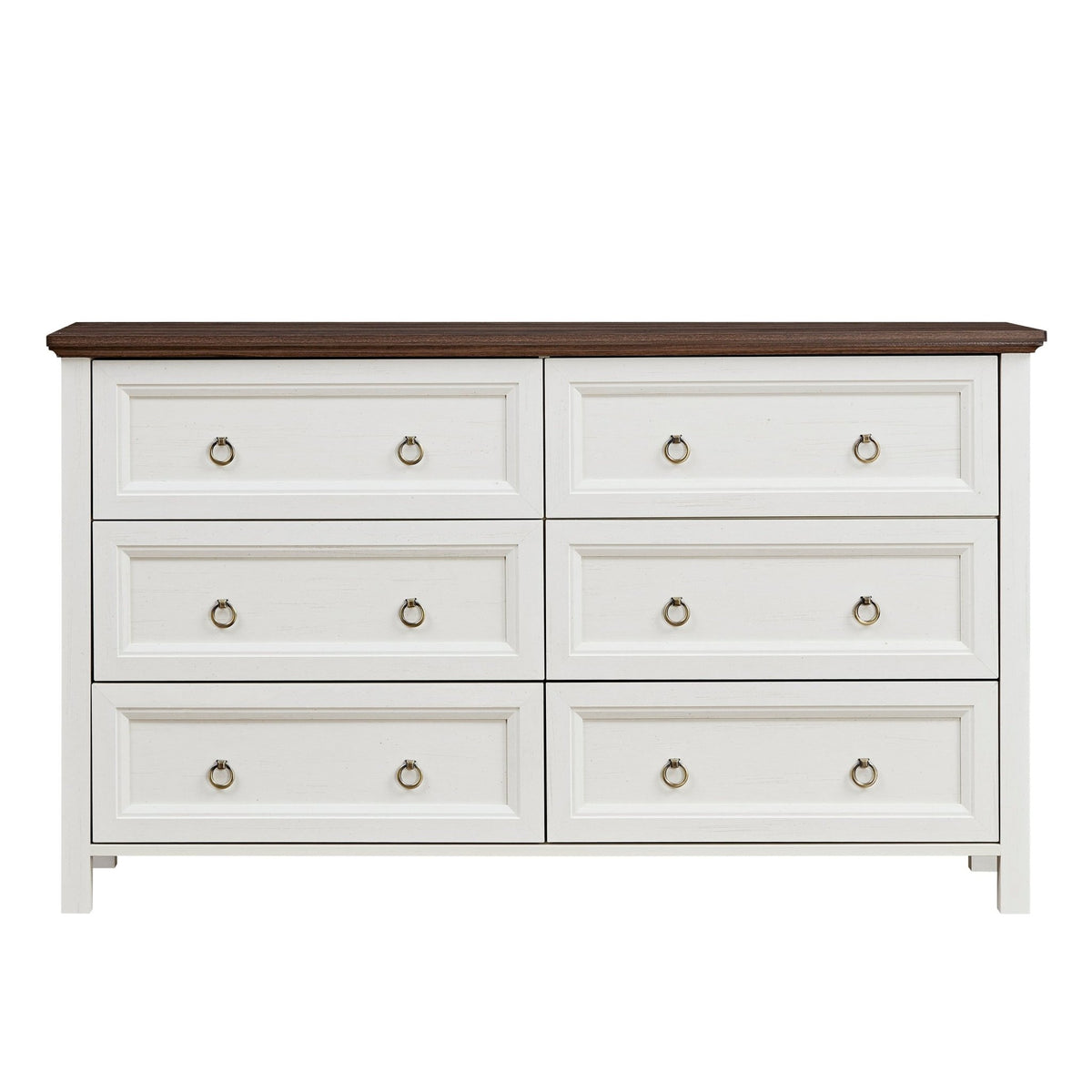 Walnut finish farmhouse 6-drawer dresser by Anthony & Home showing wooden drawers and rustic design