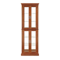 Walnut finish lighted curio cabinet with mirrored back showcasing glass shelves and display space, by Anthony & Home.