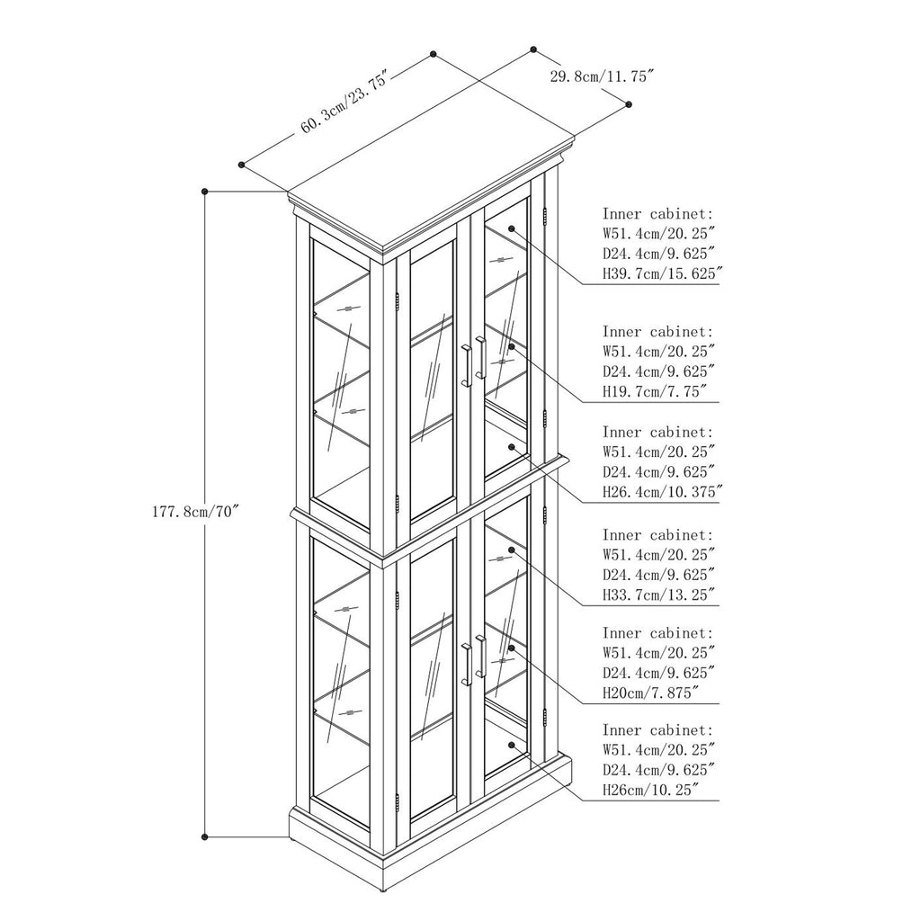 Walnut finish lighted curio cabinet with mirrored back and glass shelves, showcasing elegant display storage by Anthony & Home
