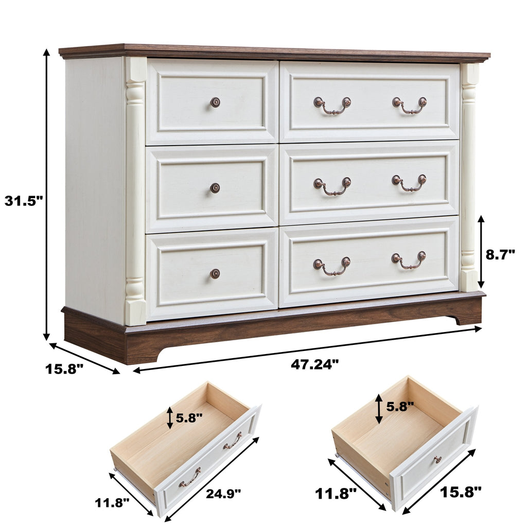Walnut finish six-drawer dresser from Anthony & Home Heritage Collection, featuring sleek bedroom storage with a timeless design.
