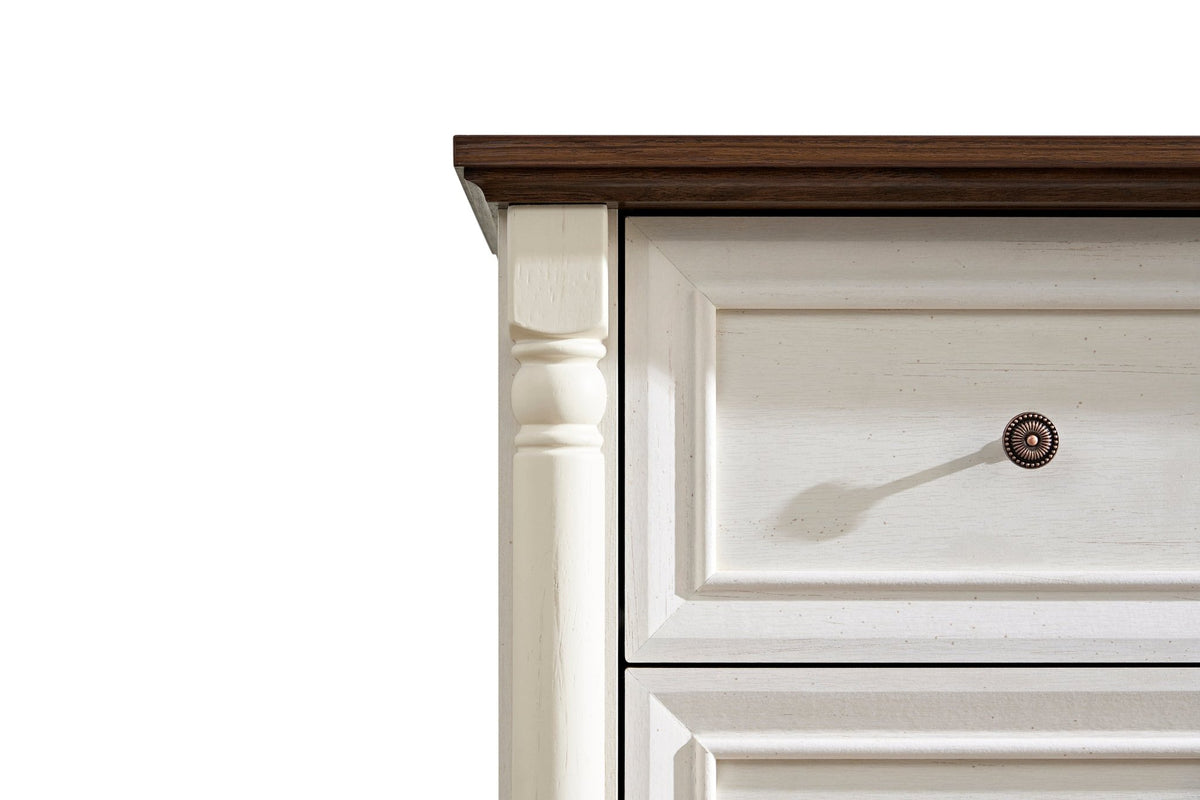 Walnut finish six-drawer dresser from Anthony & Home Heritage Collection, showcasing timeless bedroom furniture with sleek hardware.