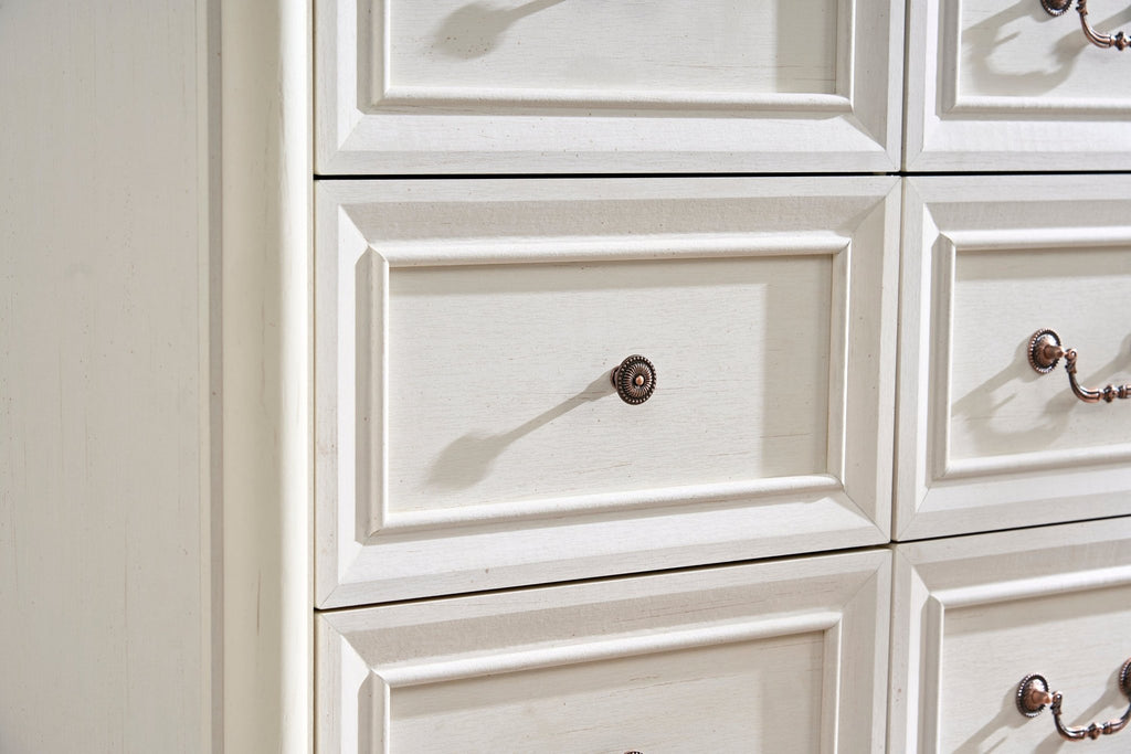 Walnut finish six-drawer dresser from Anthony & Home Heritage Collection, showcasing bedroom furniture with a timeless design.