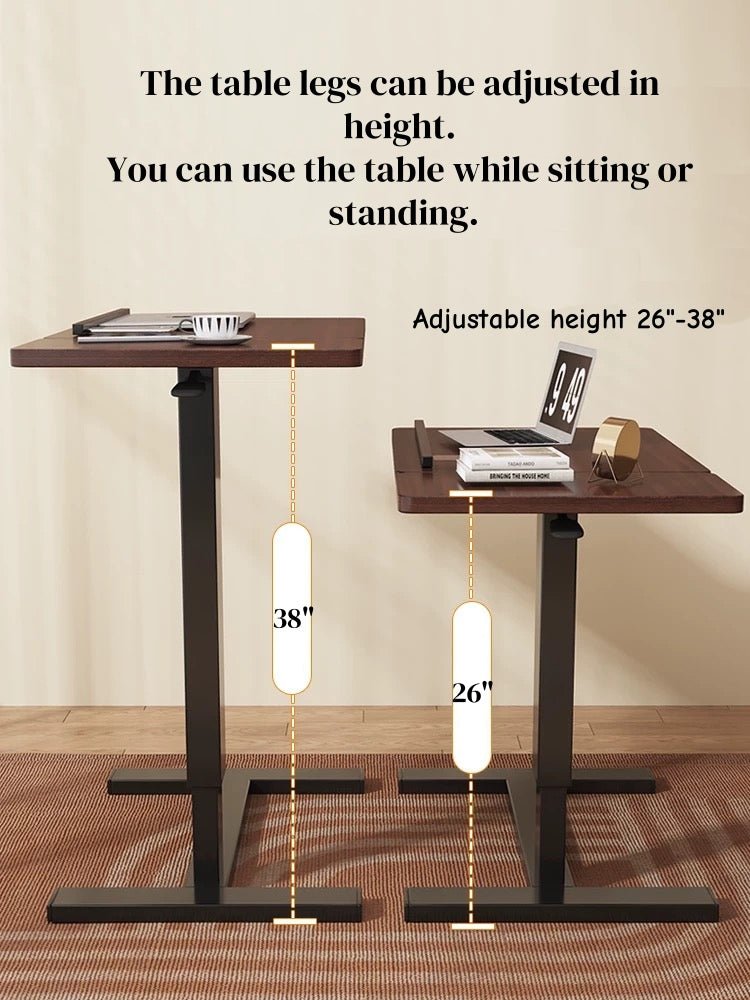 Walnut folding overbed table by Anthony & Home with a smooth surface and adjustable height, ideal for bedside use.
