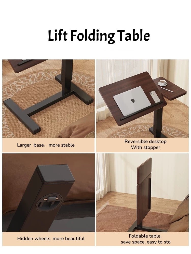 Walnut folding overbed table by Anthony & Home featuring a sleek wood surface and adjustable height for convenient use