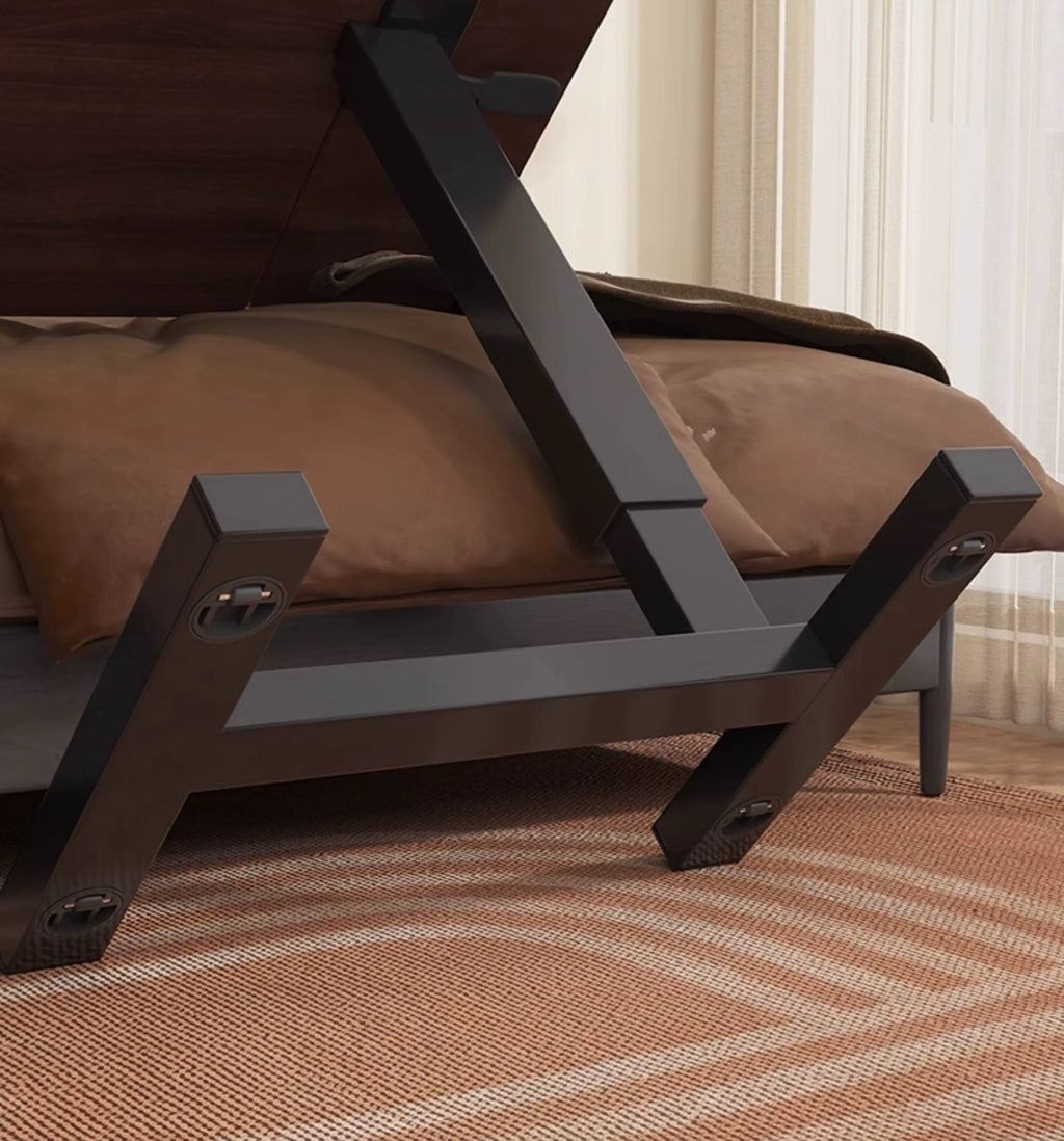 Walnut folding overbed table by Anthony & Home with adjustable height and smooth surface for convenient bedside use