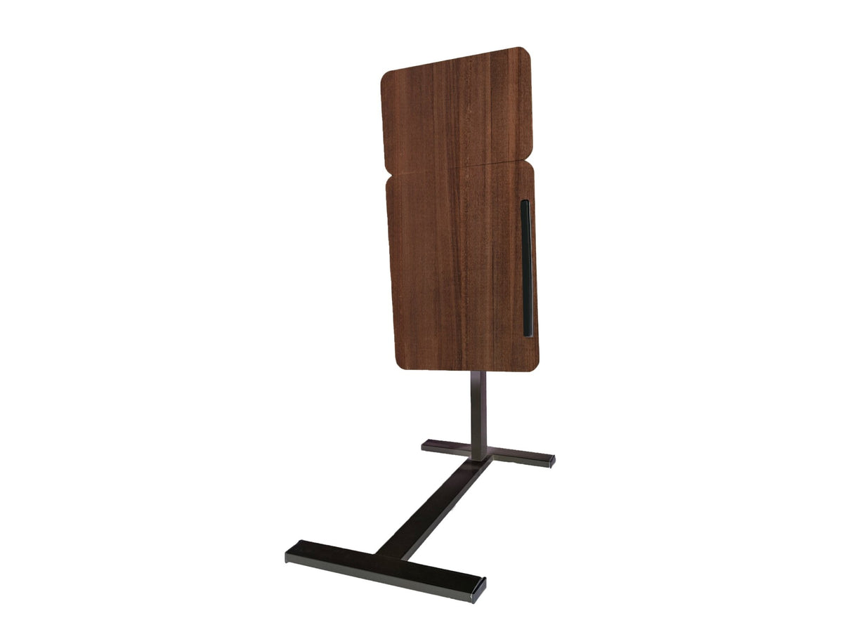 Walnut folding overbed table from Anthony & Home with a sleek wood surface and sturdy metal frame for versatile use.