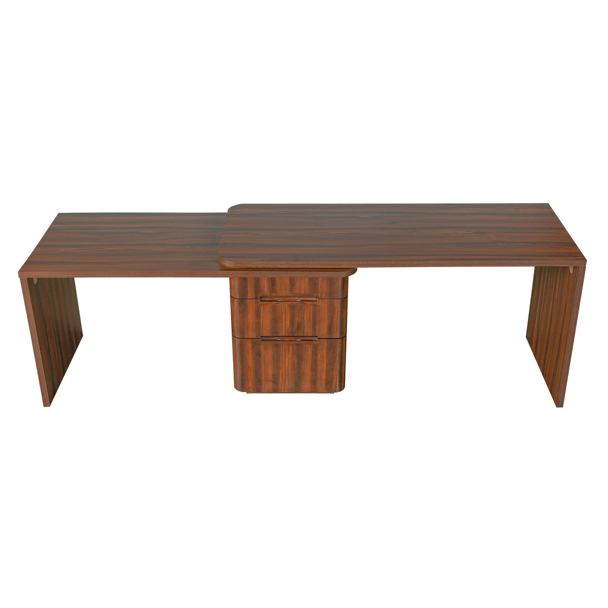 Anthony & Home Walnut L-Shaped Desk with 3 drawers, featuring 360-degree rotation and a sleek, modern design.