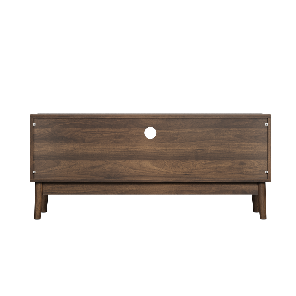 Walnut Mid-Century TV stand by Anthony & Home featuring sleek design, storage compartments, and mid-century modern style.