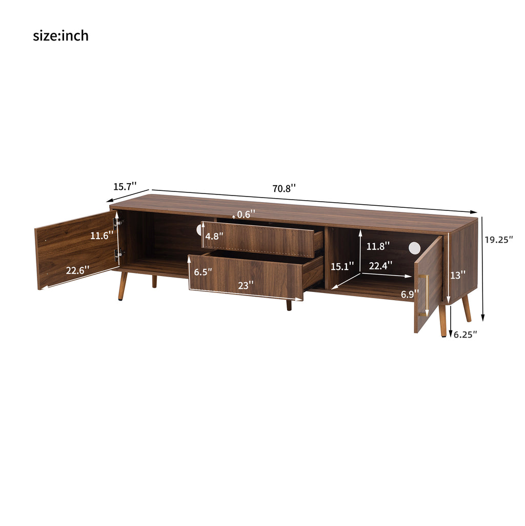 Walnut solid wood mid-century TV stand with two drawers by Anthony & Home, stylish and functional for modern living rooms.
