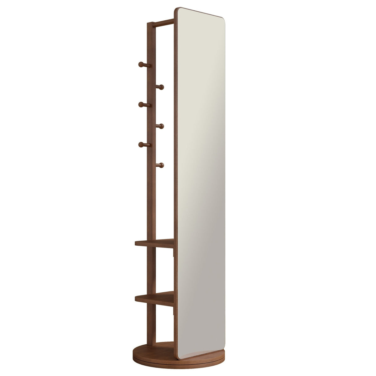 Walnut-stained rubberwood full-length mirror from Anthony & Home, standing upright in a modern studio setting