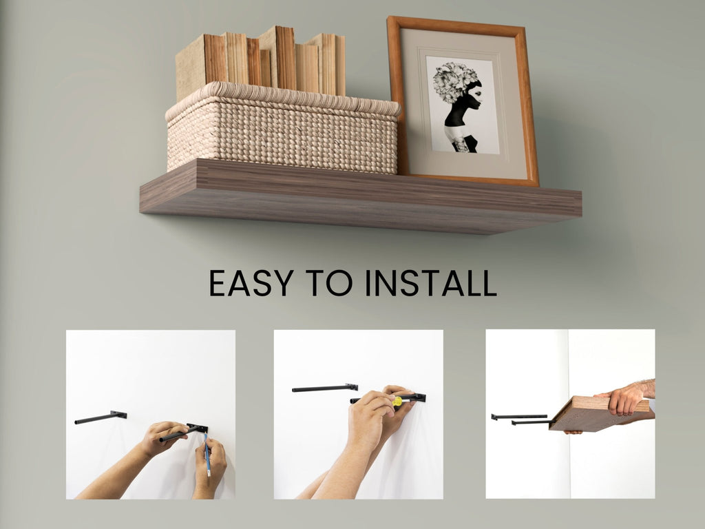 Walnut two-tier floating shelves by Anthony & Home, showcasing modern wall-mounted storage with sleek wood finish.