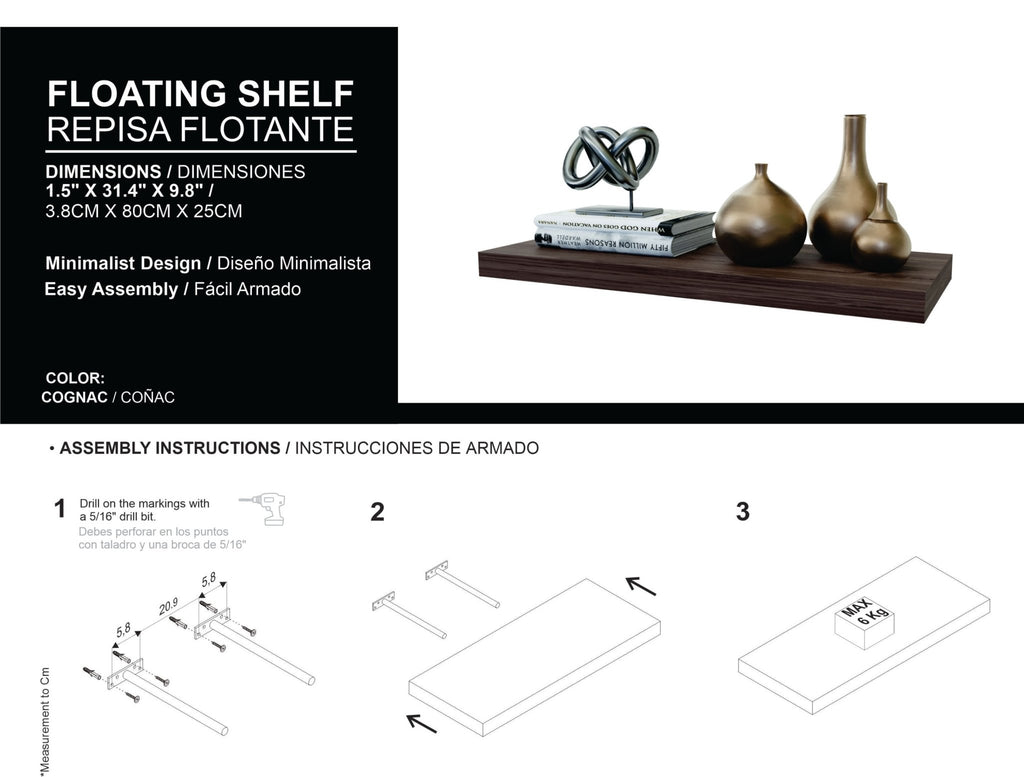 Walnut two-tier floating shelves by Anthony & Home mounted on wall, showcasing modern storage and display space.