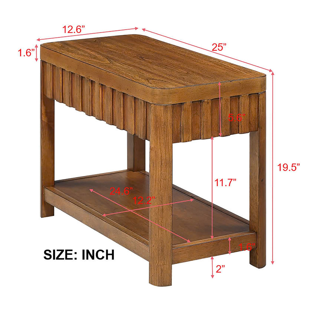 Walnut veneer farmhouse end table with storage shelf, 25-inch height, crafted in Vietnam by Anthony & Home.
