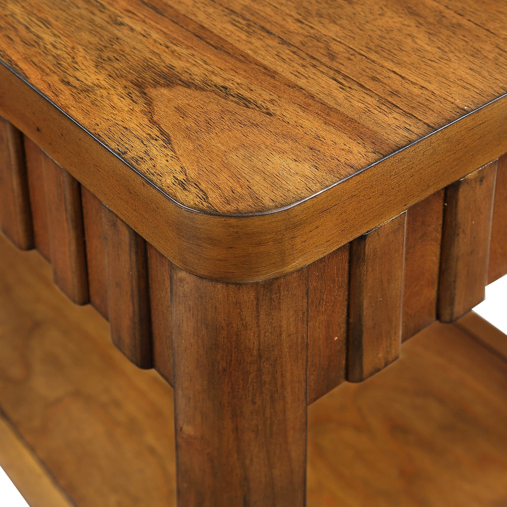 Walnut veneer farmhouse end table with storage shelf, 25 inches, crafted in Vietnam by Anthony & Home.