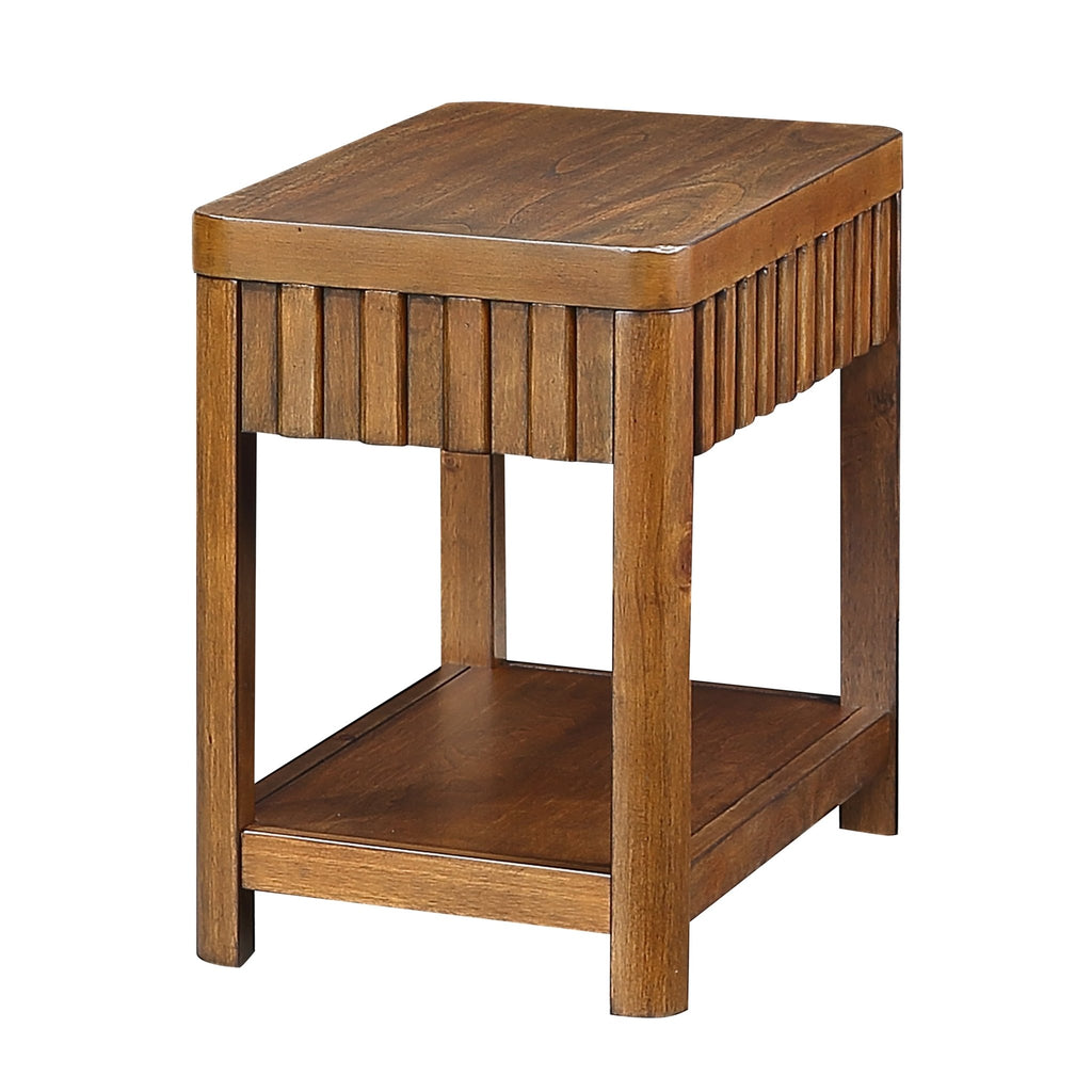 Walnut veneer farmhouse end table with storage shelf, 25-inch height, crafted in Vietnam by Anthony & Home