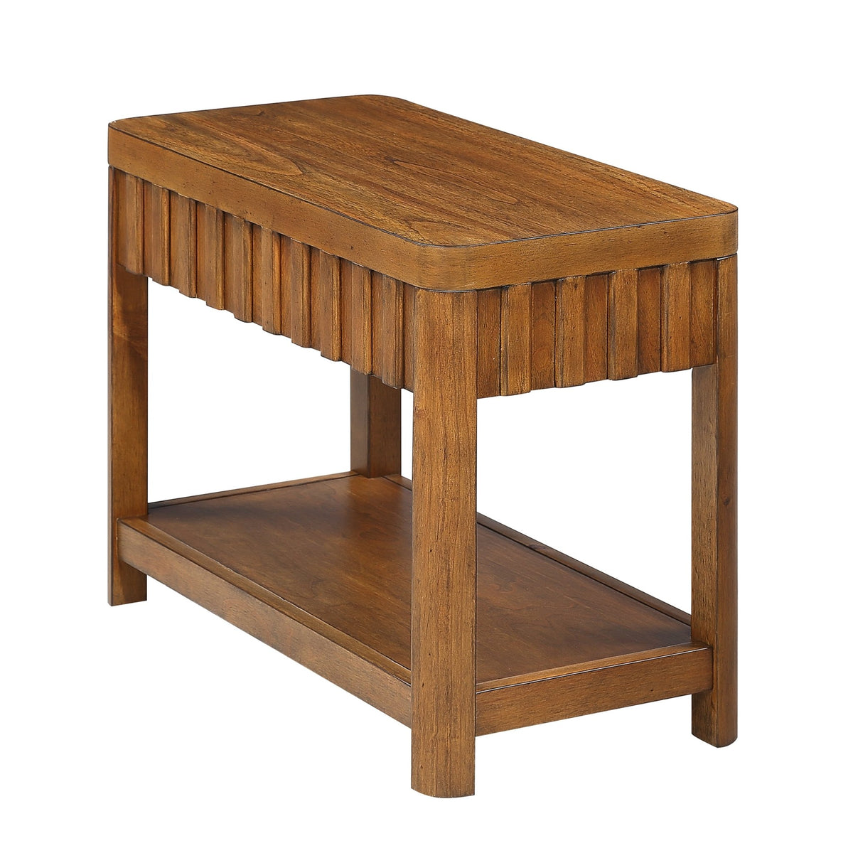Walnut veneer farmhouse end table with storage shelf, 25-inch height, crafted in Vietnam by Anthony & Home