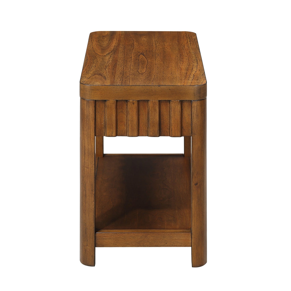 Walnut veneer farmhouse end table with storage shelf, 25-inch height, crafted in Vietnam by Anthony & Home.
