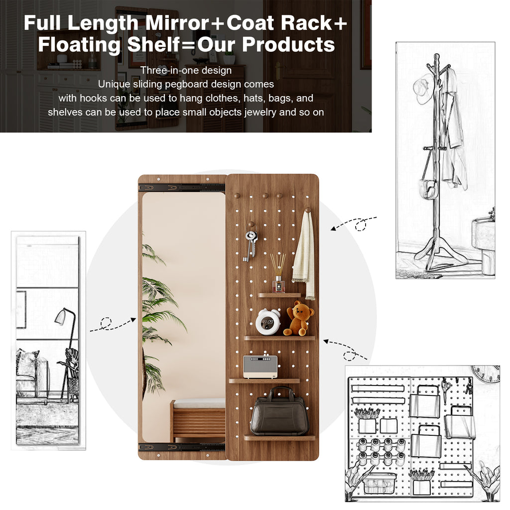 Walnut wall-mounted full-length mirror by Anthony & Home showing a sleek, modern design with a natural wood finish.
