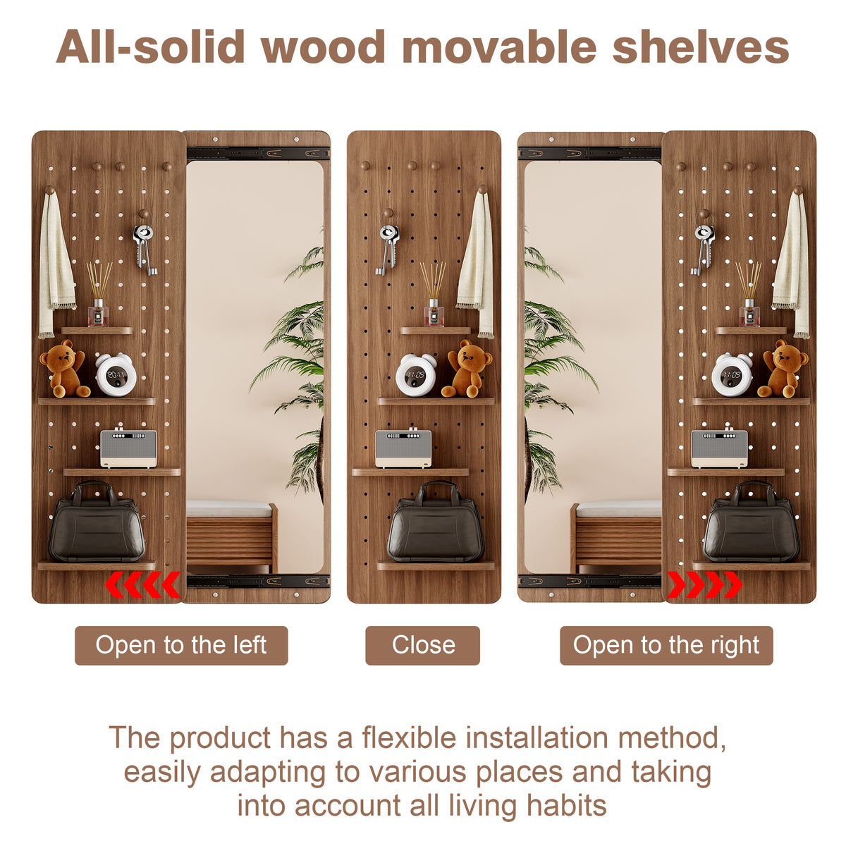 Walnut wall-mounted full-length mirror by Anthony & Home with sleek, modern design and a sturdy wooden frame.
