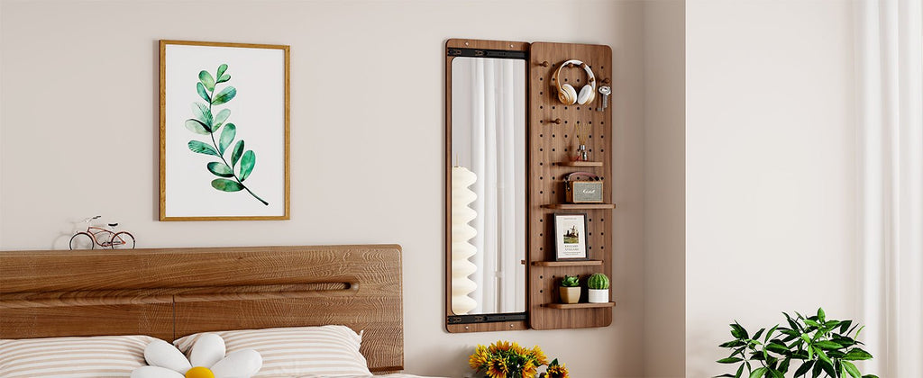 Walnut wall-mounted full-length mirror by Anthony & Home with sleek frame and reflective glass, ideal for bedroom or hallway decor.