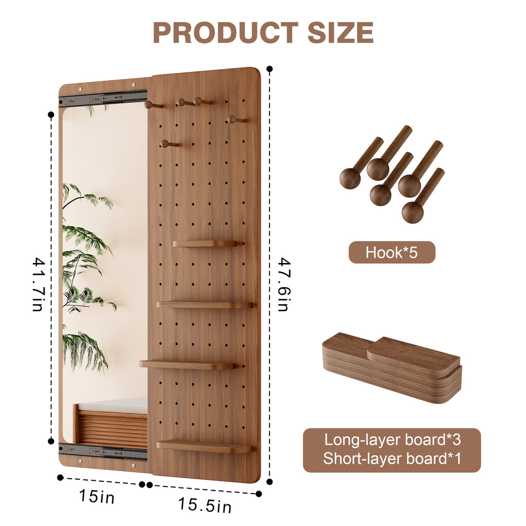 Walnut wall-mounted full-length mirror by Anthony & Home, showcasing a sleek, modern design with a sturdy frame.