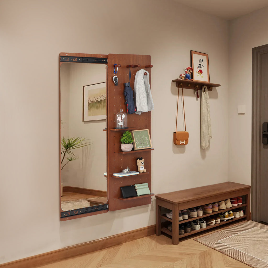 Walnut wall-mounted full-length mirror by Anthony & Home with sleek frame and reflective glass, perfect for bedroom or hallway decor.