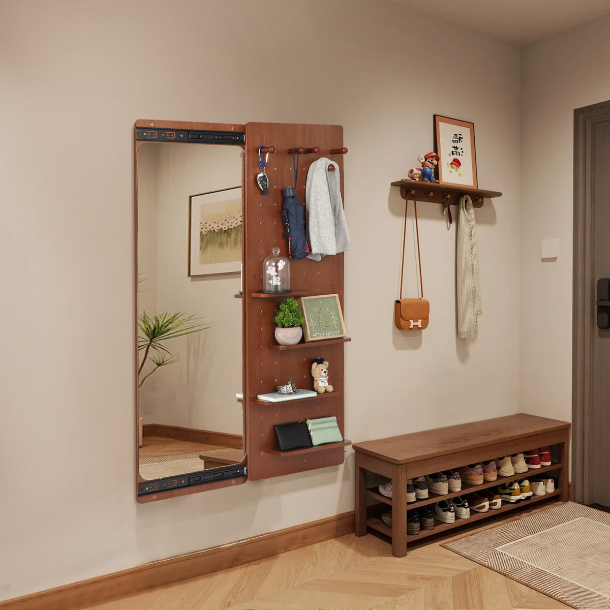 Walnut wall-mounted full-length mirror by Anthony & Home with sleek frame and reflective glass, perfect for bedroom or hallway decor.
