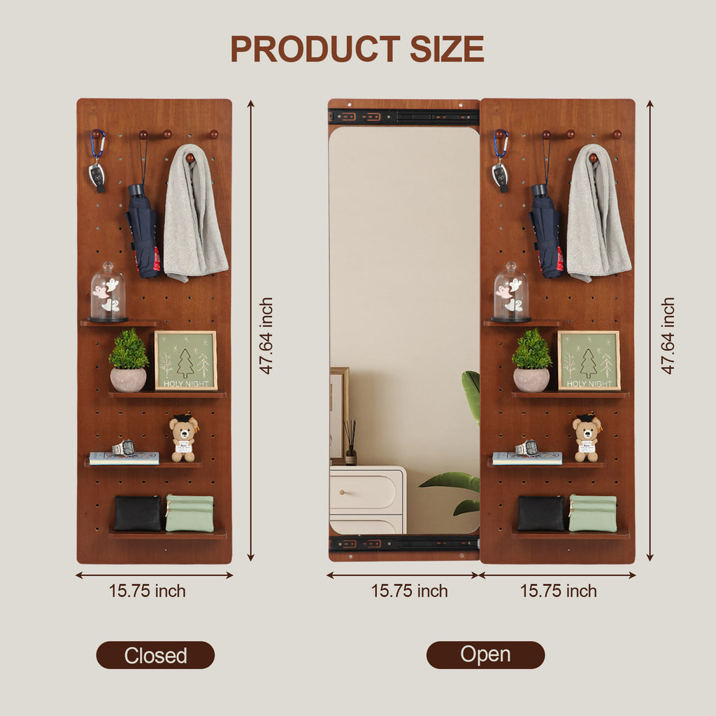 Walnut wall-mounted full-length mirror by Anthony & Home with a sleek rectangular design and natural wood frame.