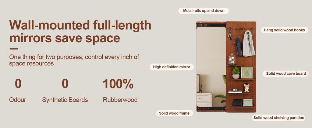 Walnut wall-mounted full-length mirror by Anthony & Home with sleek frame and reflective glass for stylish home decor.