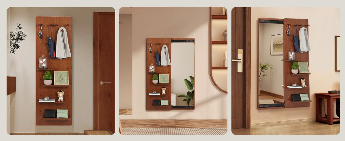 Walnut wall-mounted full-length mirror by Anthony & Home showing a sleek, modern design with a natural wood finish.