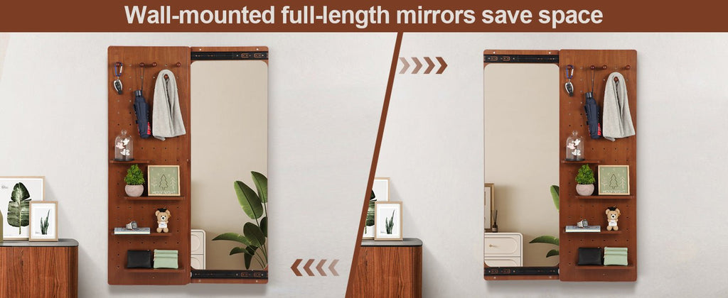 Walnut wall-mounted full-length mirror by Anthony & Home showing a sleek, modern design with a natural wood finish.