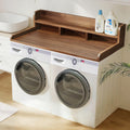 Walnut countertop double-layer washer dryer organizer by Anthony & Home with compartments for laundry essentials.