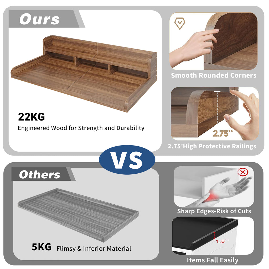 Walnut Anthony & Home countertop double layer washer dryer organizer with compartments for laundry essentials.