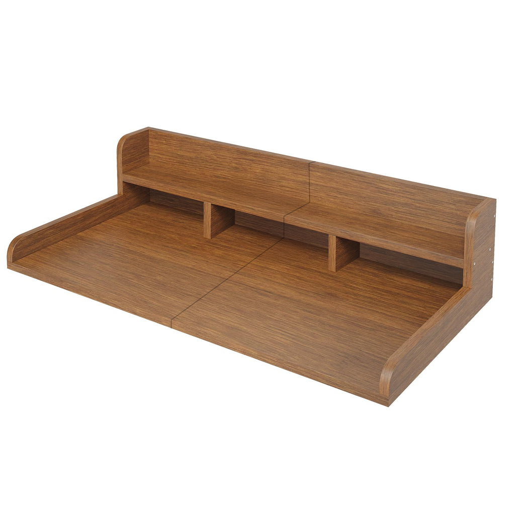Walnut wood countertop shelf for washer and dryer by Anthony & Home, designed for stylish laundry room organization.