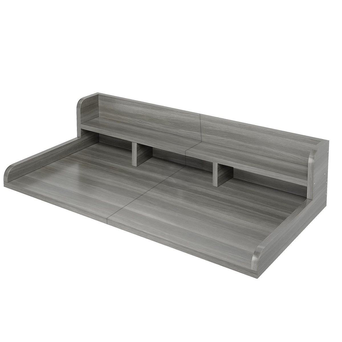 Walnut wood washer-dryer countertop with double layer organizer, 54-inch wide and 27.5-inch deep, by Anthony & Home.
